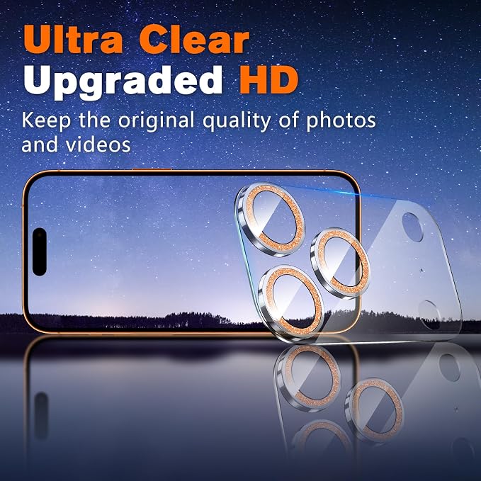 2 Pack for iPhone 17 Pro Max Camera Lens Protector | Bling Tempered Glass 9 Hardness,Anti-Scratch High Definition Camera Screen Protector (Orange) - Image 7