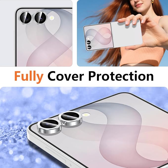 for Samsung Galaxy Z Flip 8 Camera Lens Protector, Individual Metal Ring Tempered Glass Lens Cover, [Strong Adsorption] Scratch Resistant Ultra-Thin HD Clear Lens Cover, 1 Set-Silvery - Image 8