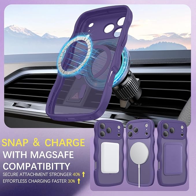 BENTOBEN Magnetic for iPhone 17 Pro Case, Cute Wavy Full Camera Protection [Compatible with MagSafe] Matte Anti-Slip Bumper Women Girls Boys Protective Cover for 17 Pro 6.3", Deep Purple - Image 6