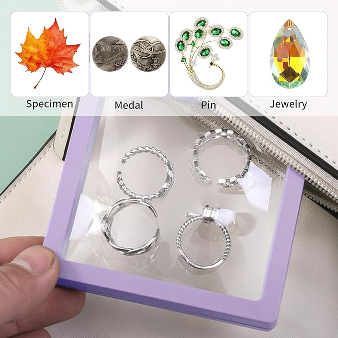 20 Pcs Floating Frame Case with Stands, 3.5X 3.5 x 0.8 inch, Challenge Coin Display,Transparent PE Jewelry Storage Box, Floating Display Holder Stands for Antique Challenge Coins, Medallion(ColorB) - Image 6