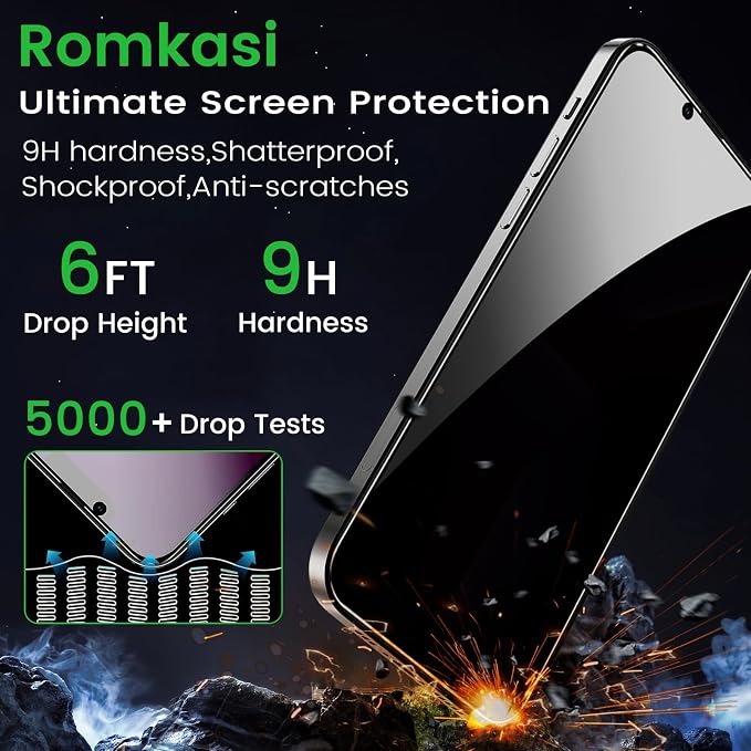Romkasi 3 Pack Privacy Screen Protector for iPhone 13 6.1 Inch with 3 Pack Camera Lens Protector, Anti Spy Tempered Glass Film, Anti-Scratch, Touch Sensitive, Case Friendly - Image 5