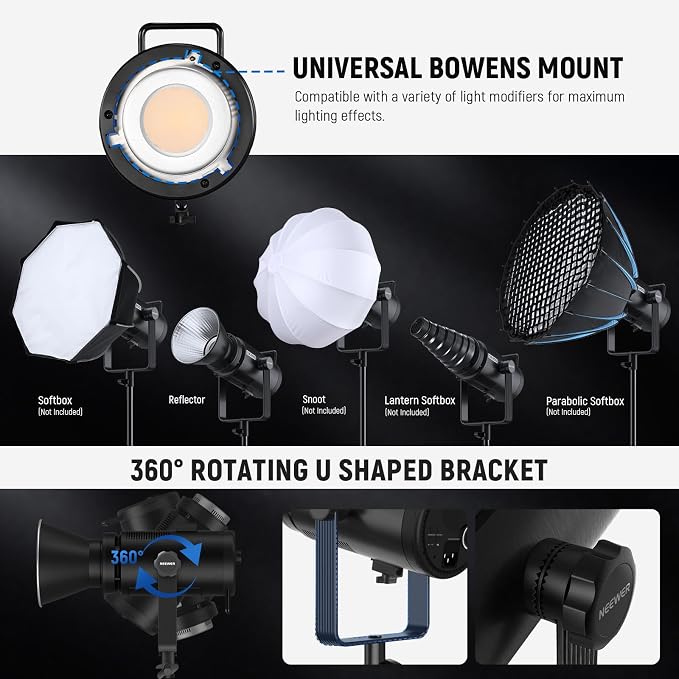 NEEWER CB200C 200W RGBWW COB LED Video Light, APP/2.4G 360° Color 2500K-7500K (Duv±0.0003) 23000lux/m Bowens Metal Shell Silent Continuous Output Lighting TLCI/CRI97+ for Photography Video Recording - Image 8