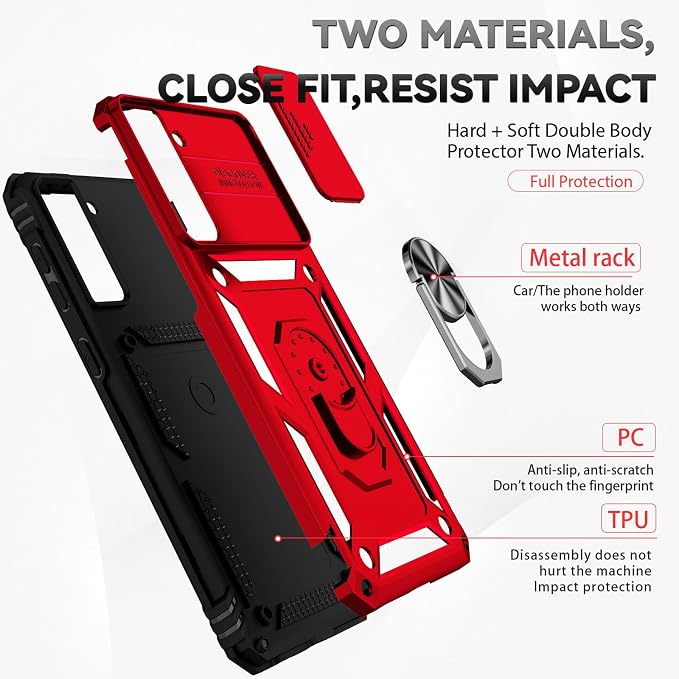 HNHYGETE for Galaxy S21 Case with Screen Protector: [Military Grade 20ft. Drop Tested] Ring Shockproof Protective Phone Case for - Samsung Galaxy S21 (Red) - Image 5