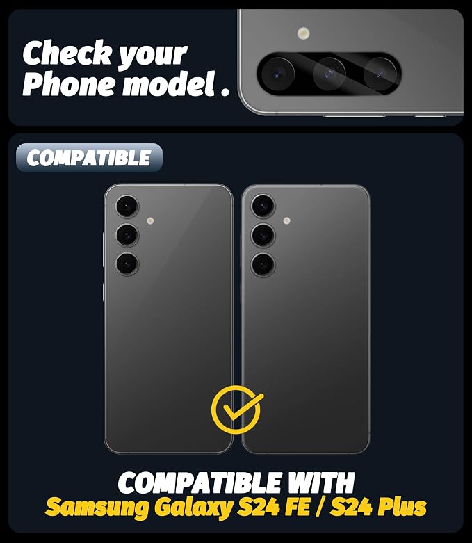 Orzero (3 Pack) Camera Lens Protector Compatible for Samsung Galaxy S24 FE/S24 Plus, Protector de Cámera Tempered Glass 9H Anti-Scratch Case Friendly Does Not Affect Night Shots and Flash - Image 2