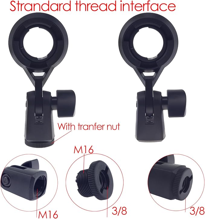 Short Video Mic Clip, 270° Rotatable Microphone Holder with 3/8" Conversion Nut, Shockproof Stand Adapter for 0.9-inch (22mm) Condenser Mics, Compatible with Most Stands & Boom Arms - Image 4