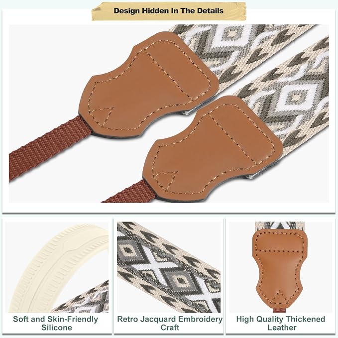 FIEIL Neck Strap Silicone Camera Straps - Padded Camera Strap, 1.5" Wide Adjustable Neck Strap - Compatible with Canon, Nikon, Sony, and More DSLR and Mirrorless Cameras (Khaki Gray White Rhombus) - Image 3