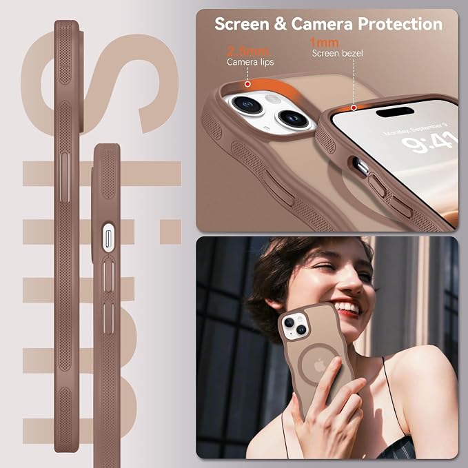 BENTOBEN Magnetic for iPhone 15 Plus/14 Plus Case,Cute Wavy Frame [Compatible with MagSafe] Translucent Matte Women Girls Men Cute Shockproof Phone Cover for iPhone 14 Plus/15 Plus,Desert Titanium - Image 5