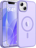 FNTCASE for iPhone 15/14 Plus Case, Fit for Magsafe, Screen Protector | Translucent Matte Magnetic Back, 14FT Military Grade Drop Protection, Shockproof Protective Phone Cover, Light Purple by FNTCASE
