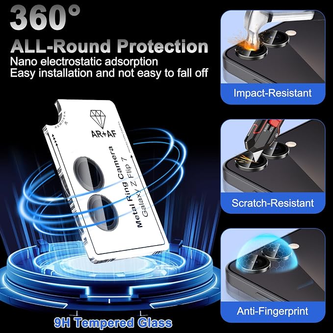Meshine for Samsung Galaxy Z Flip 7 Camera Lens Protector,Scratch Proof,Strong Adsorption,9H Hardness with Metal Ring Camera Cover,Ultra Thin Case Friendly, Accessories Lens Protector,Black - Image 3