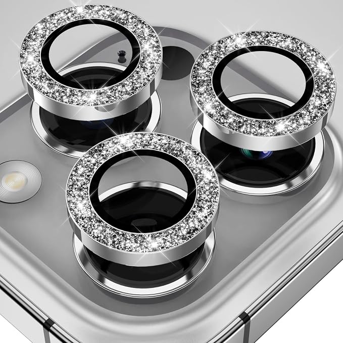 YWXTW Designed for iPhone 14 Pro/iPhone 14 Pro Max Camera Lens Protector Bling, [New Glitter Design] Individual Metal Tempered Glass Camera Cover Accessories Case Friendly, 1 Set (Silver Glitter) by YWXTW