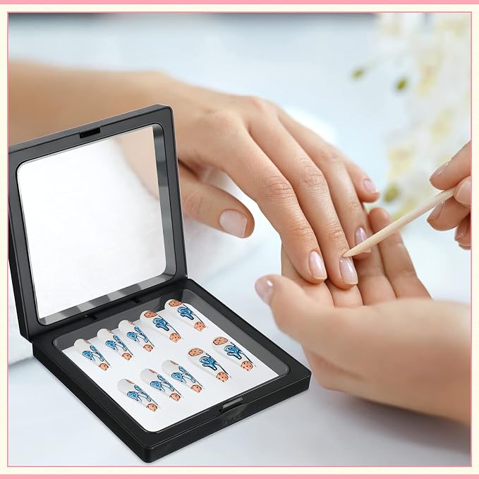meekoo 30 Pcs Press on Nail Packaging Box with 90 Pcs Adhesive Double Sided Tape Artificial Nail Display Case Storage Container Box Acrylic Packaging Organizer for Art Home Salon(Black) - Image 5