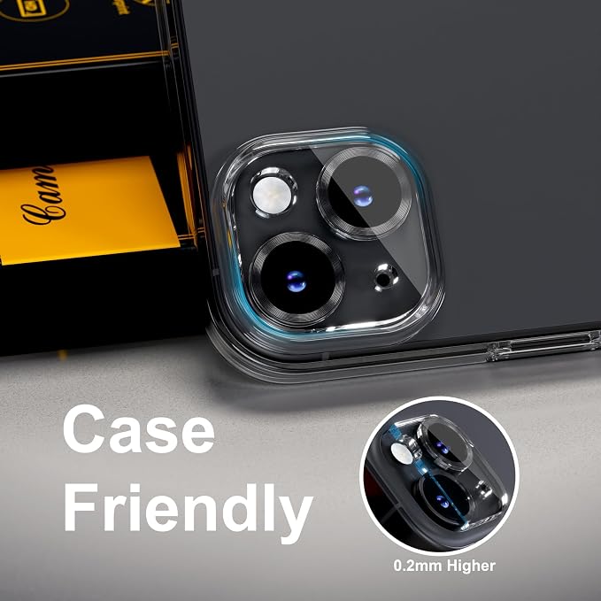 for 6 Pack iPhone 15 / iPhone 15 Plus Camera Lens Protector [Drop Protection] [Case Friendly] [Easy Installation] 9H Tempered Glass Camera Screen Protector Cover Accessories, CD Black - Image 6