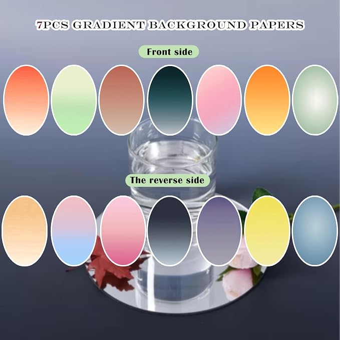 7PCS 14Patterns Photo Backdrop Gradient Paper with Stand | Flat Lay Seamless 34x23in Product Photography Backdrops- Tabletop Props Shoot for Jewelry Cosmetics Food - Image 2