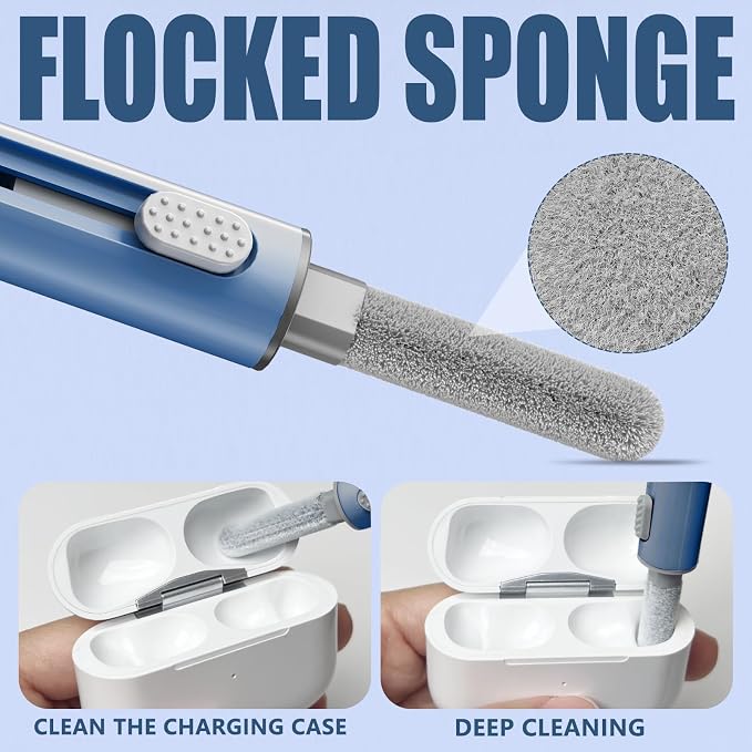 Inesore for AirPod Cleaning Kit, for Phone Earbuds Electronics (Deep Blue) | Metal Tip, High-Density Soft Brush, Flocked Sponge Tip, 3 in 1 Design, Compact & Lightweight, Easy Operation, Easy to Carry - Image 2