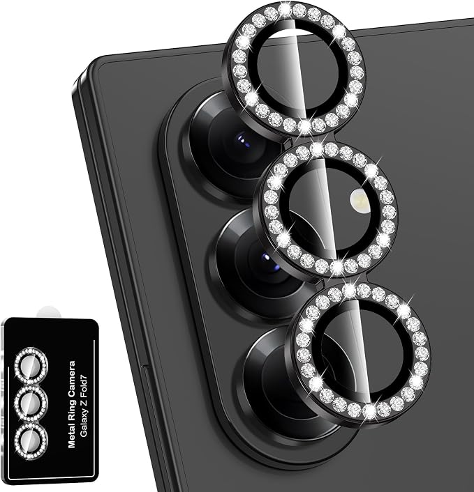 for Samsung Galaxy Z Fold 7 Camera Lens Protector, Individual Metal Ring Tempered Glass Lens Cover, [Strong Adsorption] Scratch Resistant Ultra-Thin HD Clear Lens Cover, 1 Set-Black Diamond by Btscase