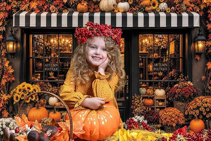 Fall Pumpkin Store Backdrop 10x10ft Autumn Boutique Harvest Pumkin Photography Background Vintage Fall Fall Festival Thanksgiving Family Party Decorations Banner Vinyl - Image 5