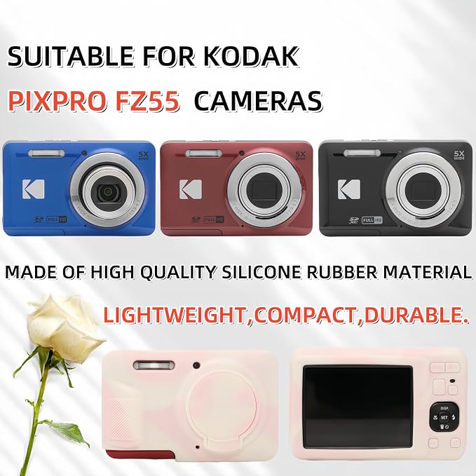 Case for Kodak PIXPRO FZ55, FZ55 accessories | Soft Silicone Protective Case Removable Lens Cover, Comes with 2 Screen Protectors and 1 Wrist Strap. (Mist Pink) - Image 2