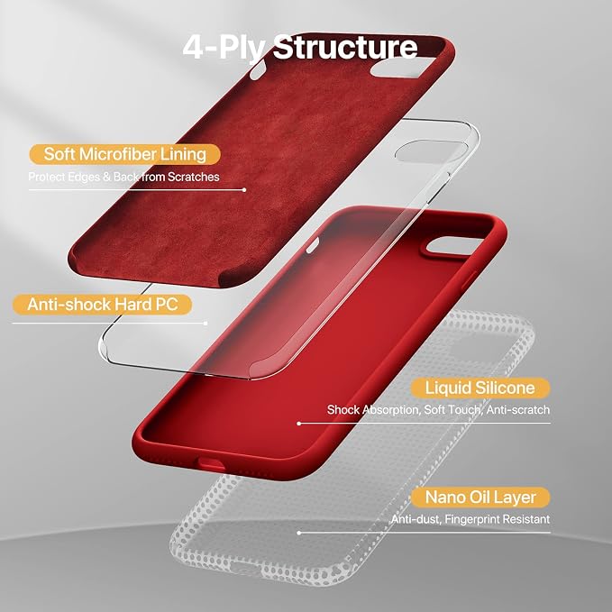 Miracase Silicone for iPhone SE 2022/SE 2020/7/8 Case,Red | Ultra Slim Cover with Screen Protector, Soft Microfiber Lining, Multi-Color Premium Silicone Shockproof Phone Case - Image 5
