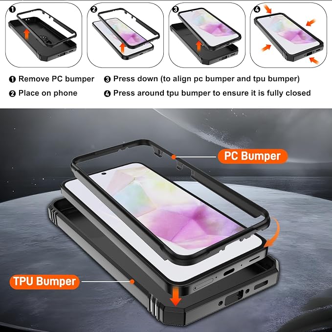 Gritup for Galaxy A36 5G Phone Case: Samsung A36 5G Case with 2*Screen Protector, Magnetic Stand & Slide Camera Cover, Shock Proof Military-Grade Funda para A 36 Cover, Black - Image 3