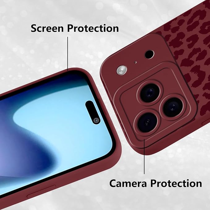 Cute Burgundy Cheetah Print Phone Case for iPhone 17 Pro Max 6.9" | Aesthetic Leopard Pattern Design Cover Full Camera Lens Protective Shockproof Soft Slim TPU Funda for Women Girls - Image 5
