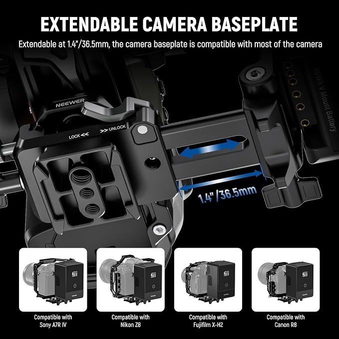 NEEWER Foldable V Mount Battery Plate with Arca Type Baseplate, PS015 PRO | Quick Release Camera Base Plate, Lightweight DSLR Video Rig, Compatible with SmallRig V Mount Battery Cage DJI RS4 RS3 Gimbal - Image 6