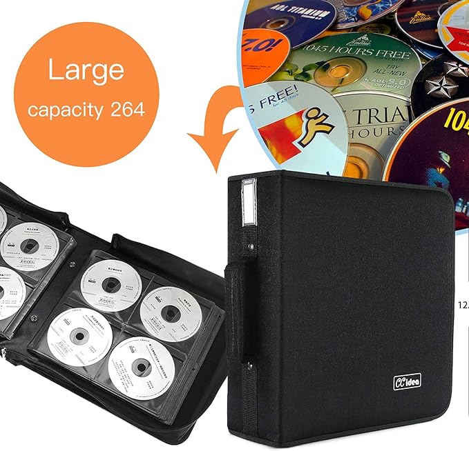 CCidea CD Case DVD Case Storage Holder-264 Capacity,Media Binder, CD Wallet, Disc Booklet, L11.4 x W 6.4 x H3.5 INCH (Black) - Image 2