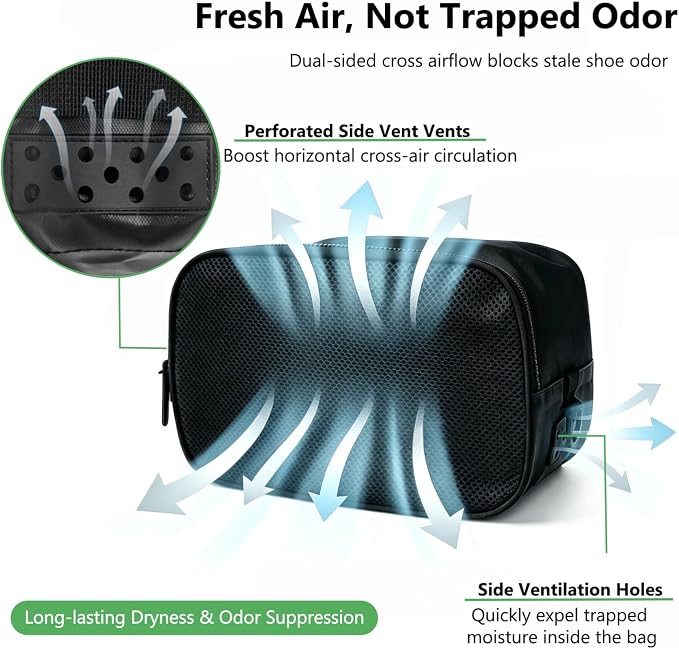 Golf Shoe Bag for Travel, Ventilated Sports Shoes Carrier, Portable Football Boot Organizer for Gym Men Women (1 Pcs-Black) - Image 4