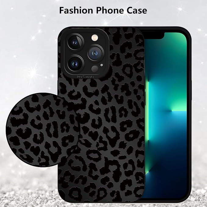 Cute Black Cheetah Print Phone Case for iPhone 13 Pro 6.1" | Aesthetic Leopard Pattern Design Cover Full Camera Lens Protective Shockproof Soft Slim TPU Funda for Men Women Girls - Image 6