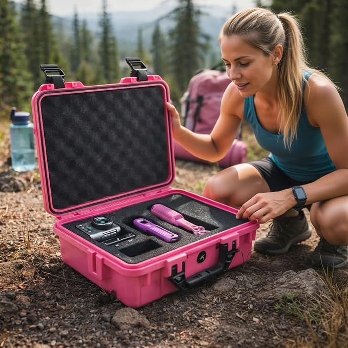 Relaxweex 1 Pcs 16.3 x 6.5 x 3.7 Inch Waterproof Hard Case with DIY Customizable Foam Insert Portable Protective Case with Knife for Camera Drones Equipments Tools Test Instruments(Rose Red) - Image 5