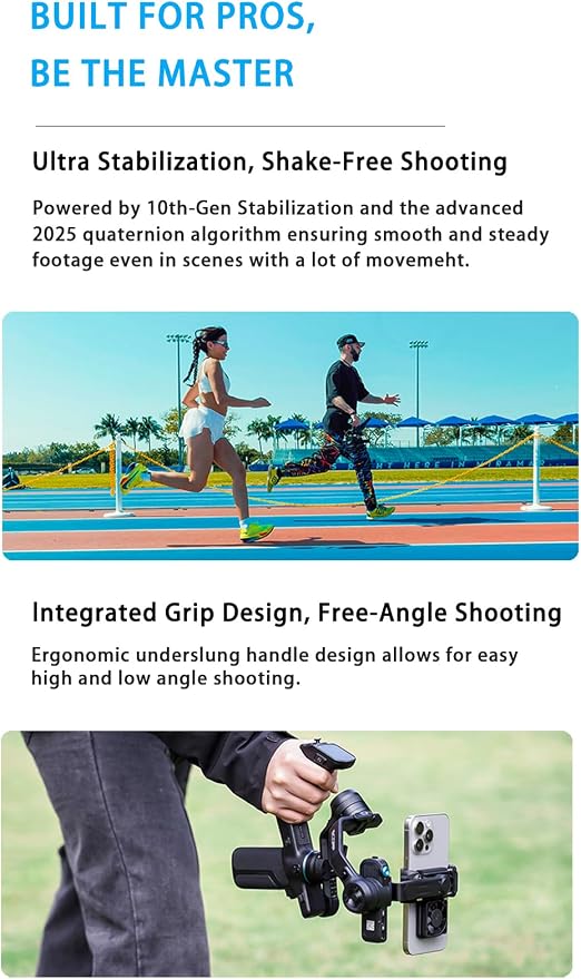 FeiyuTech SCORP Mini 3 Gimbal Stabilizer for Smartphone, Built-in AI Tracking Module & Cooling Fan, 2KG Payload 3-Axis Phone Gimbal with Integrated Grip Design, Gimbal Stabilizer for iPhone & Android - Image 5