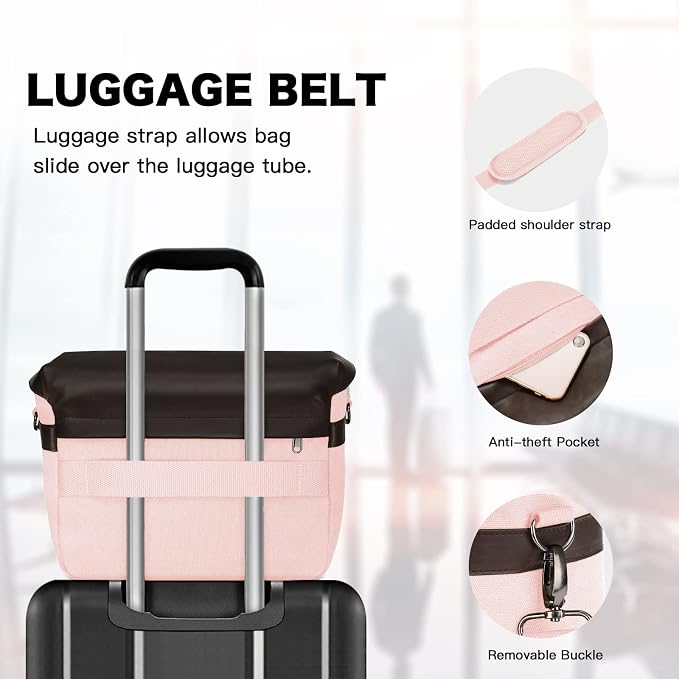 MOSISO Camera Case Crossbody Shoulder Messenger Photography Bag, Pink | DSLR/SLR/Mirrorless Vintage PU Leather Flap Gadget Bag with Rain Cover Compatible with Canon/Nikon/Sony Camera and Lens - Image 5