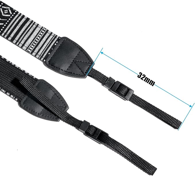 Camera Strap Canvas BlackWhite Shoulder Strap with Release Buckles | Adjustable Vintage Neck Shoulder Carrying Strap with Quick Release Buckles for DSLR SLR Most Digital Cameras - Image 8