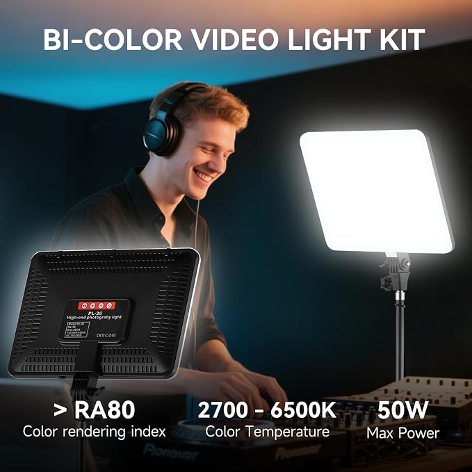 2-Pack LED Video Light Kit, 14" Studio Light with Stand & Phone Holder | 50W High Brightness, 2700-6500k Dimmable Photography Lighting for Creators, Podcast, Video Recording, Streaming, YouTube - Image 3