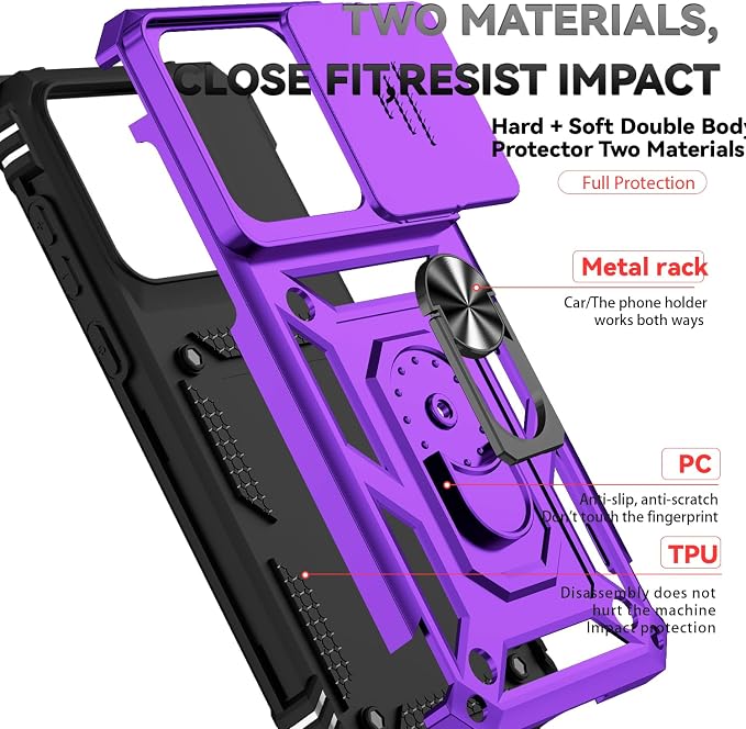 SunStory Compatible with Motorola Moto Edge 2026 Case with HD Screen Protector & Slide Camera Cover & Rotated Ring Kickstand, [Military-Grade] Phone Case for Moto Edge 2026,Purple - Image 8