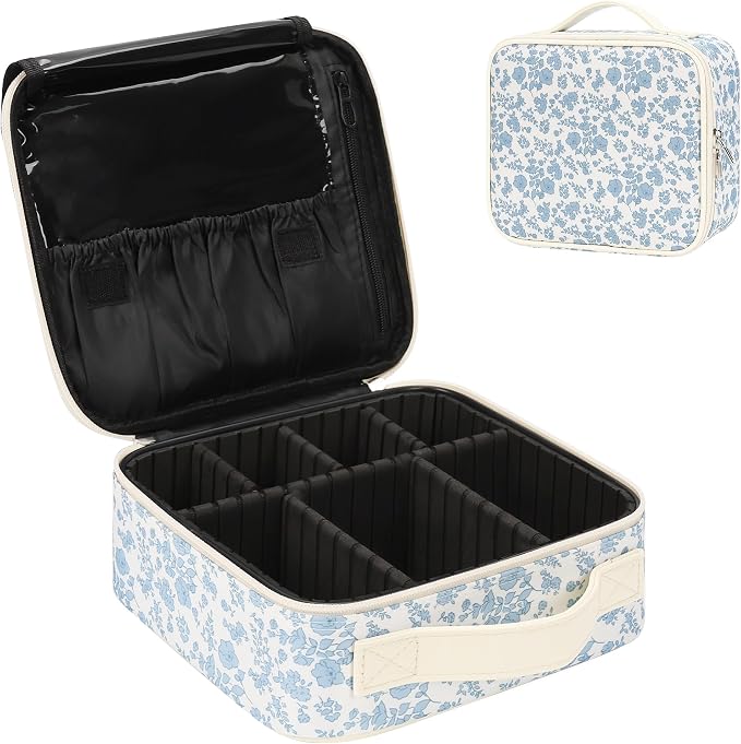 Relavel Travel Makeup Case, Professional Makeup Artist Makeup Bag, Portable Makeup Train Case Organizer with Adjustable Dividers, Cute Cosmetic Bags Birthday Gifts for Girls and Women, Floral Print by Relavel