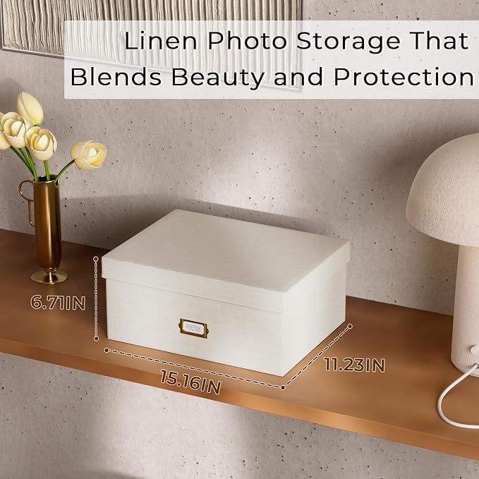 Decorative Photo Storage Box, Linen Photo Box Holds 1700 5x7 Pictures Beige | Photo Storage Containers with 8 Dividers, Memory Keepsake Organizer for Photos, Scrapbook Supplies, Cards, Stamps,Archive Box - Image 6