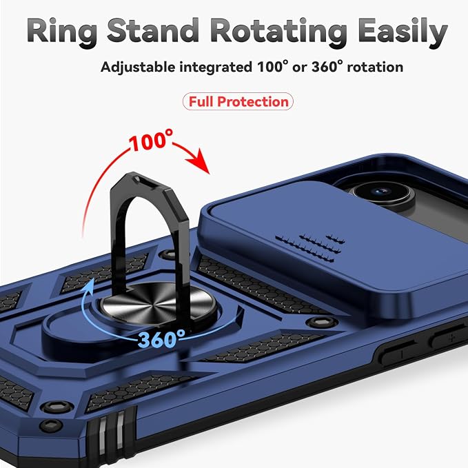 SunStory Phone Case for iPhone Air Case with HD Screen Protector & Slide Camera Cover & Rotated Ring Kickstand, [Military-Grade] Phone Case for iPhone 17 Air, Blue - Image 4