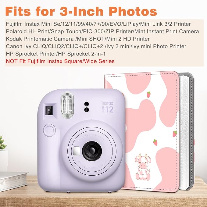Fintie Instax Mini Photo Album for 2x3-Inch Film - 104 Pockets Small Albums for Fujifilm Instax Mini 12/11/99/40/7+/EVO/LiPlay/Link 3-2-1 Instant Camera/Polaroid Hi-Print Printer, Strawberry Cow - Image 2