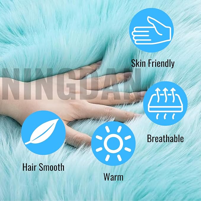 12inch Square Small Faux Fur Sheepskin Cushion Soft Plush Area Rug,Photo Background for Small Product Desktop Photography,Display and Decor,Jewelry,Nail Art,Locker Accessories (Blue) - Image 4