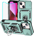 HNHYGETE for iPhone 13 Case with HD Screen Protector: [Military Grade 20ft. Drop Tested] Slide Camera Cover Ring Shockproof Protective Phone Case for - iPhone 13 (Dark Green) by HNHYGETE