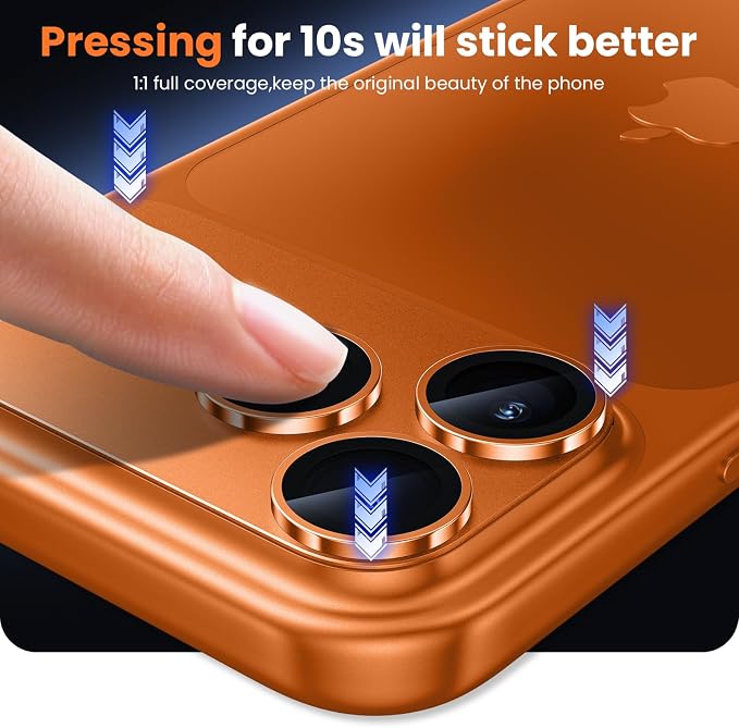 WSKEN for iPhone 17 Pro Max Camera Lens Protector - Military Grade Design | Strong Adhesion, Daily Shatterproof, Metal Aluminum Alloy Tempered Glass Camera Screen Protector, Cosmic Orange - Image 5