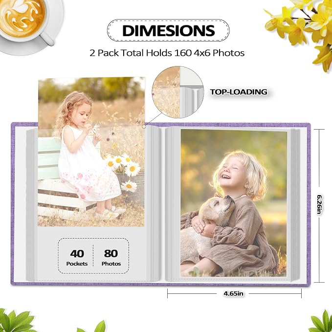 Popotop 2 Pack Photo Album 4x6 Pictures, Small Linen Slip-in Photo Albums Book for 80 Photos with 40 Pockets, Birthday Gifts for Women Mom Family Baby - Image 3