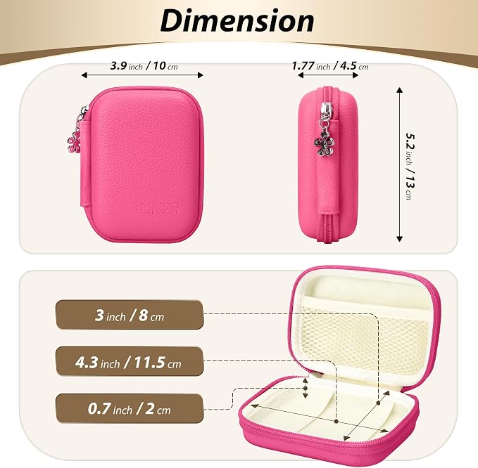 Digital Camera Case for KODAK PIXPRO FZ55/FZ45, Case Only, Rose Pink | Fits CAMKORY DC403 and Canon PowerShot ELPH 360 HS Compact Digital Cameras, Small Hard Shell Camera Pouch with Mesh Pocket - Image 2
