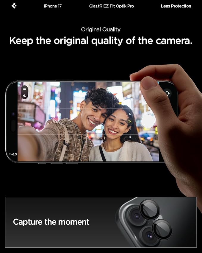 Spigen Camera Lens Protector for iPhone 17/16 Plus/16 - Black | GlasTR EZ Fit Optik Pro, 9H+ Tempered glass, Scratch resistant, Auto-align tray, Case-friendly, Original Photo Quality, 2Pack - Image 3