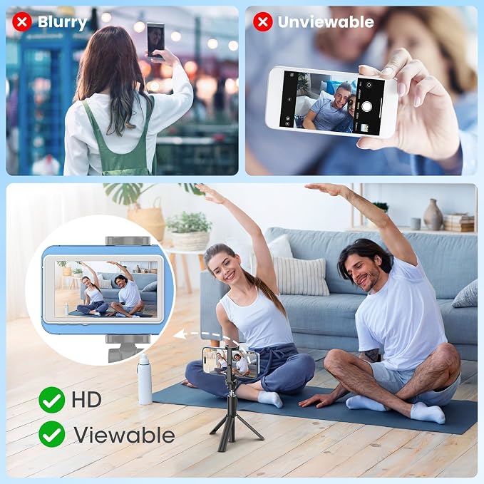 Vlog Selfie Monitor Screen iPhone, Screen Mirroring with Remote Control | 4K 60fps Recording, Magnetic Fixation, 180° Rotation, 3 Levels of Brightness, Compatible with iPhone & Android - Image 8