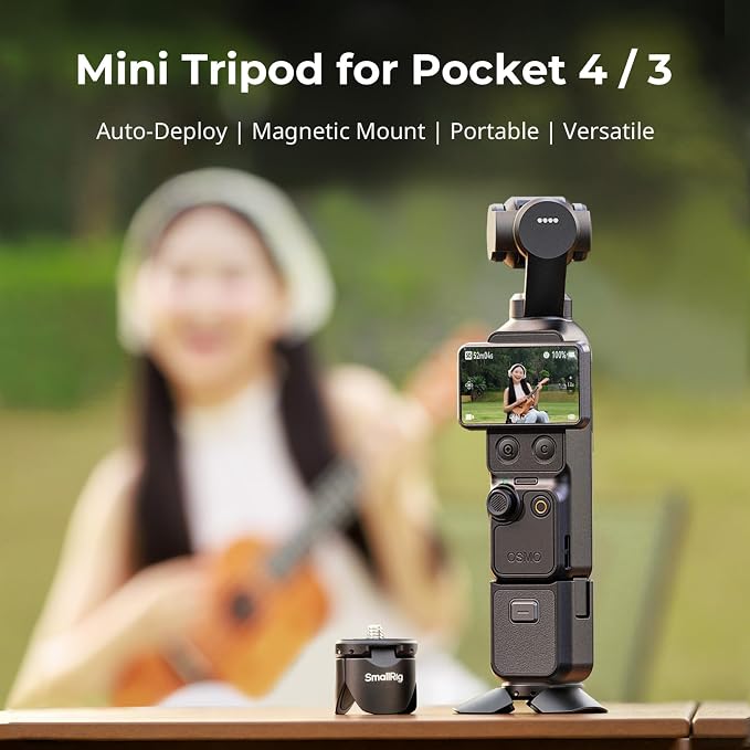 SMALLRIG Auto-Deploy Mini Tripod for DJI Pocket 4P/4/3, for Insta360 Luna | Aluminum Magnetic Stand with 1/4"-20 Screw for Xtra Muse & 360 Cameras, Compact Travel Vlog Action Camera Accessories - 6083 - Image 2