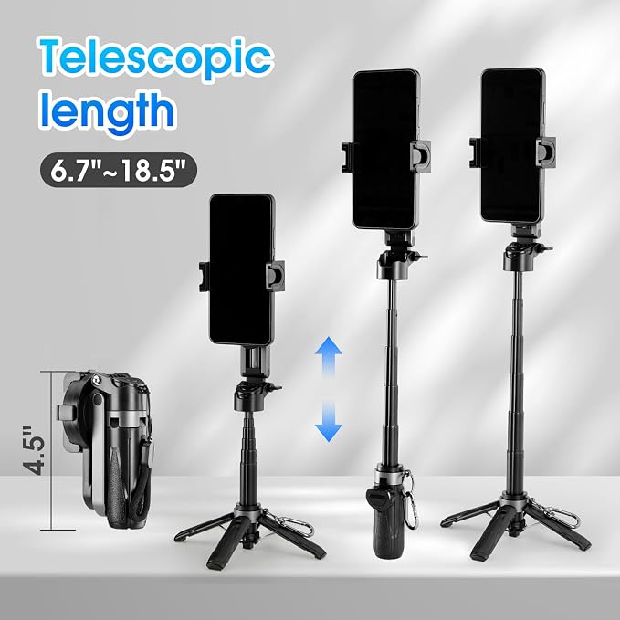 Magnetic Tripod for Phone,2 in 1 for Magsafe Stand＆ Clip Portable Pocket Size Selfie Stick for Android/iPhone,Phone Holder with Wireless Rechargeable Remote Control for Photography, Live Streaming - Image 2