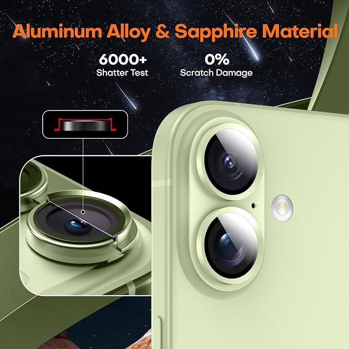 for iPhone 16/16 Plus/iPhone 17 Camera Lens Protector- Sage | Aluminum Alloy, Tempered Glass Camera Cover, Nano Reinforced Adhesive, Accessories, Anti-Drop, Anti-Scratch, Case Friendly - Image 5