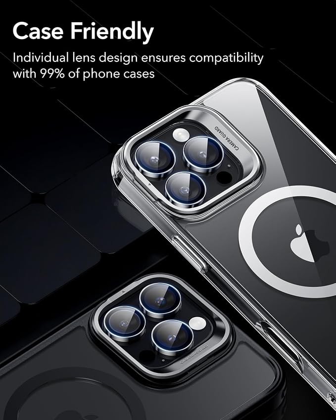 ESR for iPhone 17 Pro Max/17 Pro Camera Lens Protector, 2 Pack, Black | Individual Camera Cover, 9H Tempered Glass, Original Camera Clarity, for iPhone 17/16/15/14 Pro Max/Pro - Image 8