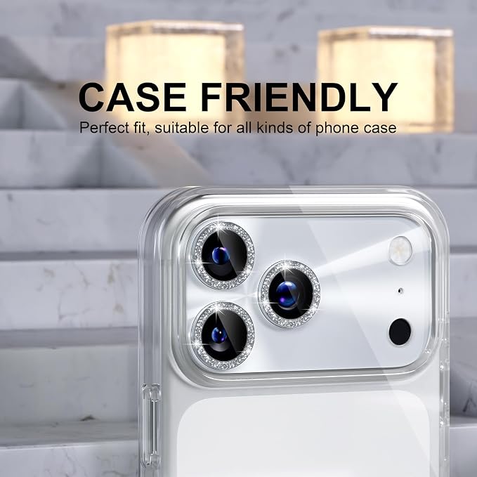 Choiche for iPhone 17 Pro Max Camera Lens Protector, Light-Silver | Bling Metal Camera Cover with 9H Tempered Glass Lens Screen Protector Accessories, Strong Adsorption, Case-Friendly, 6.9-inch - Image 4